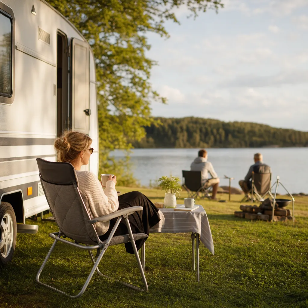 Husvagn på campingplats med neutral familjemiljö